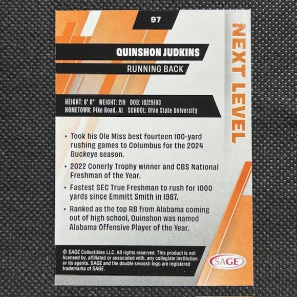 Quinshon Judkins 2025 SAGE HIT Red #97 Ohio State Buckeyes RC Rookie Browns - Picture 2 of 2